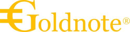 Goldnote logo with flying G. Registered.