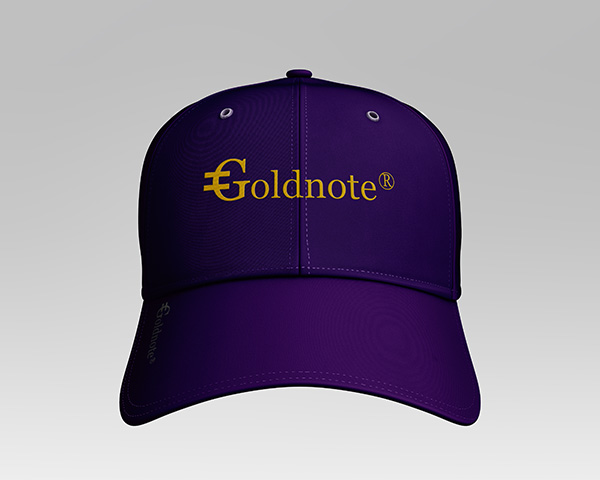 Purple baseball hat with the Goldnote logo, registration symbol embroidered in the middle.